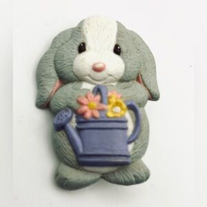 Vintage Hallmark Easter Bunny Rabbit with Spring Garden Flowers Brooch Pin